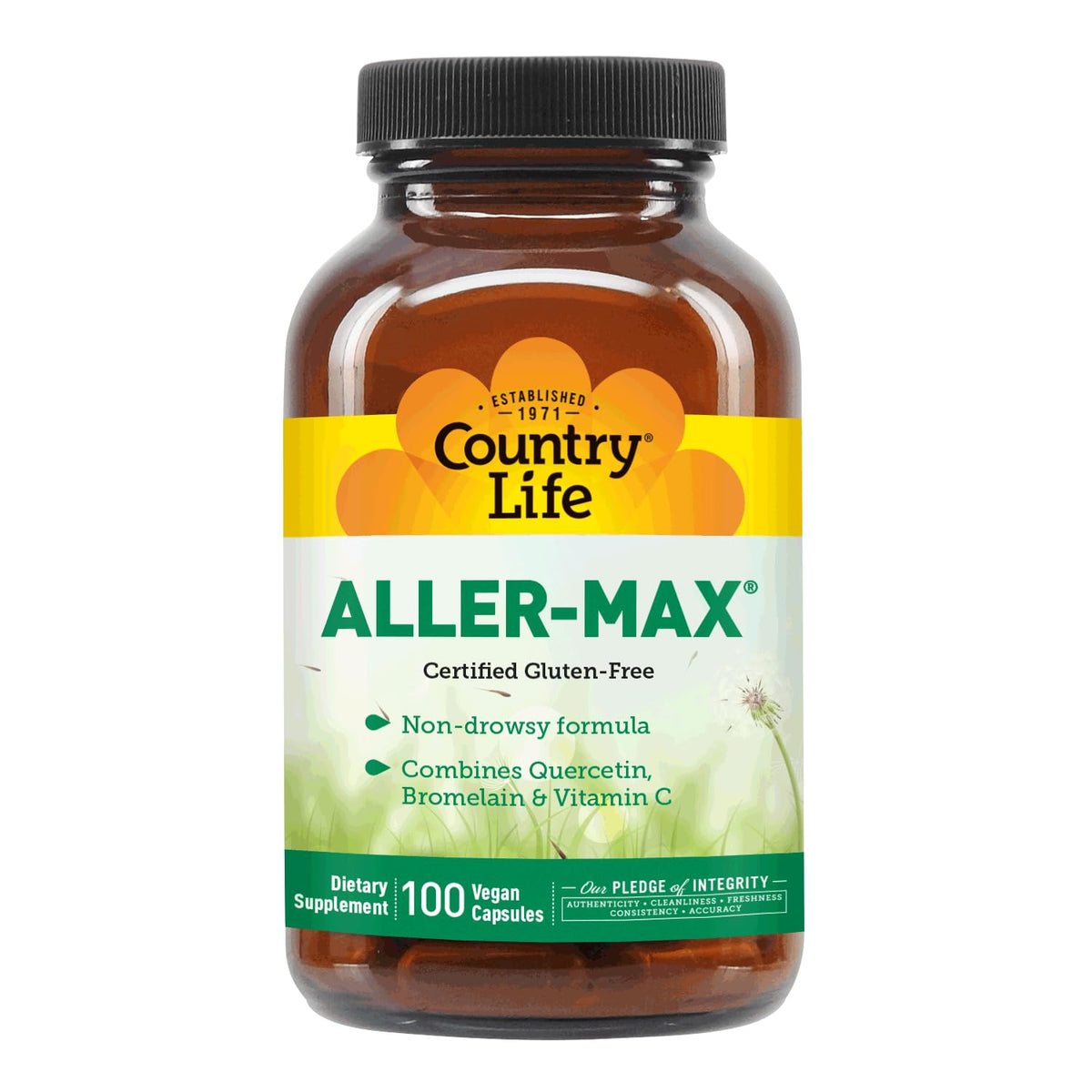 Country Life Aller-Max frasco frontal mostrando envase y beneficios veganos