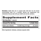Country Life etiqueta nutricional con información clara de biotina 10 mg por cápsula