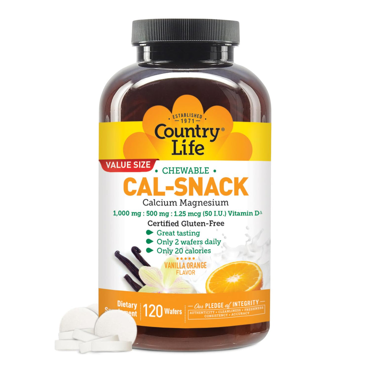 Country Life paquete frontal de Cal-Snack mostrando diseño y tamaño, facilita elección rápida