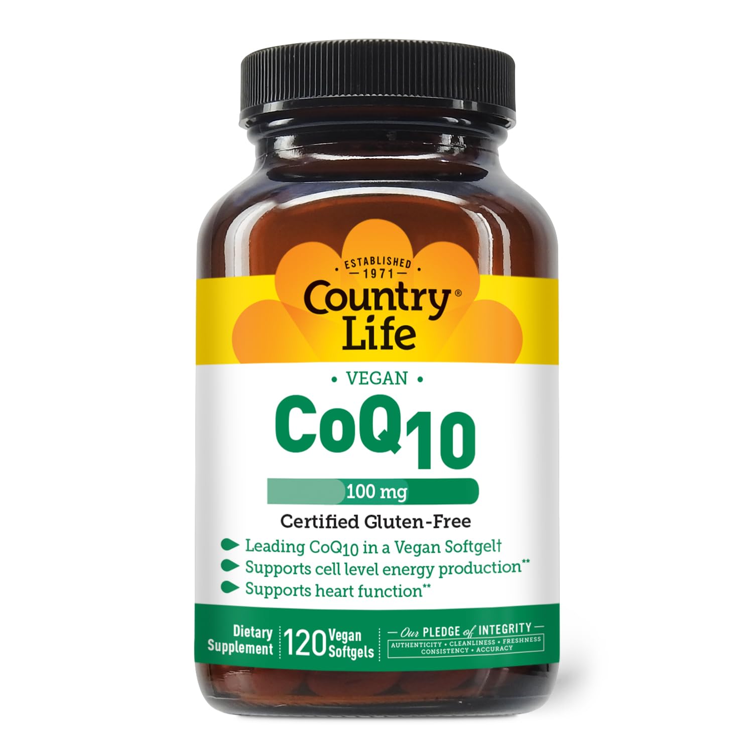Country Life frasco frente mostrando etiqueta y beneficio de apoyo