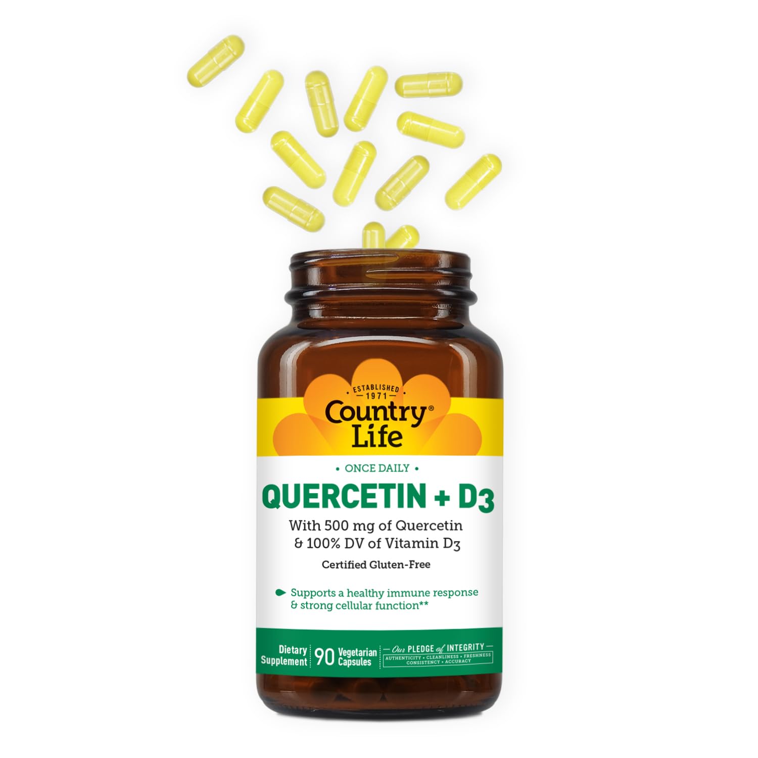 Country Life etiqueta con información de quercetina y vitamina D3 clara