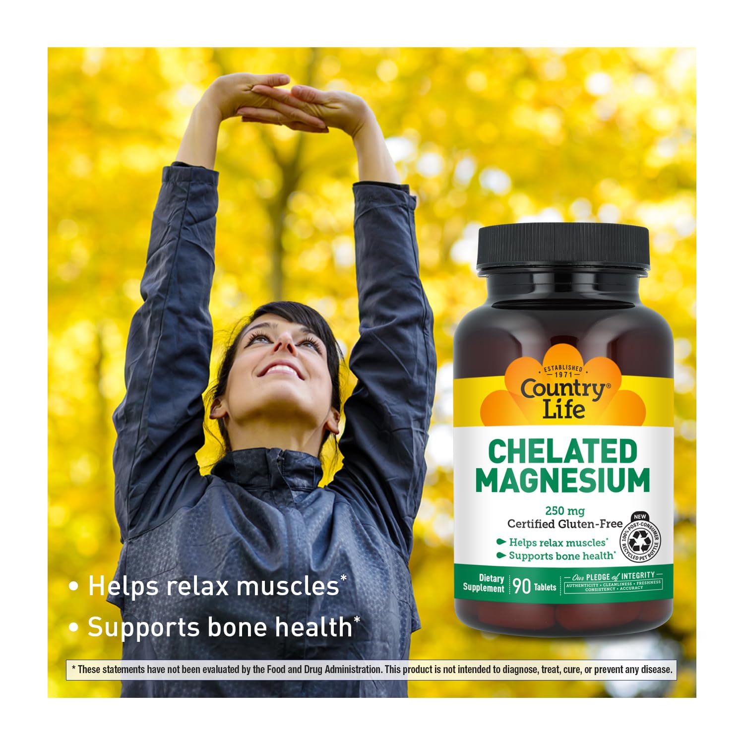 Country Life etiqueta nutricional destacando 250 mg por dosis