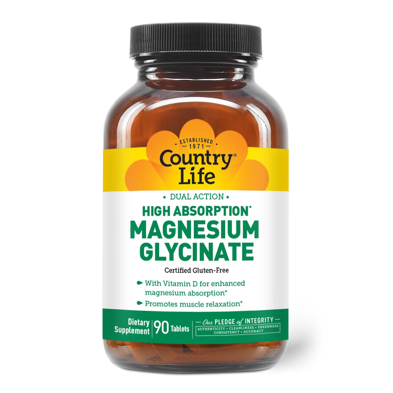 Country Life botella frontal mostrando 90 tabletas y beneficios