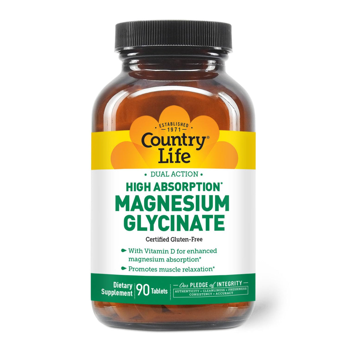 Country Life botella frontal mostrando 90 tabletas y beneficios