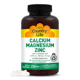 Country Life frasco frontal del suplemento calcio magnesio zinc con beneficio de aporte mineral