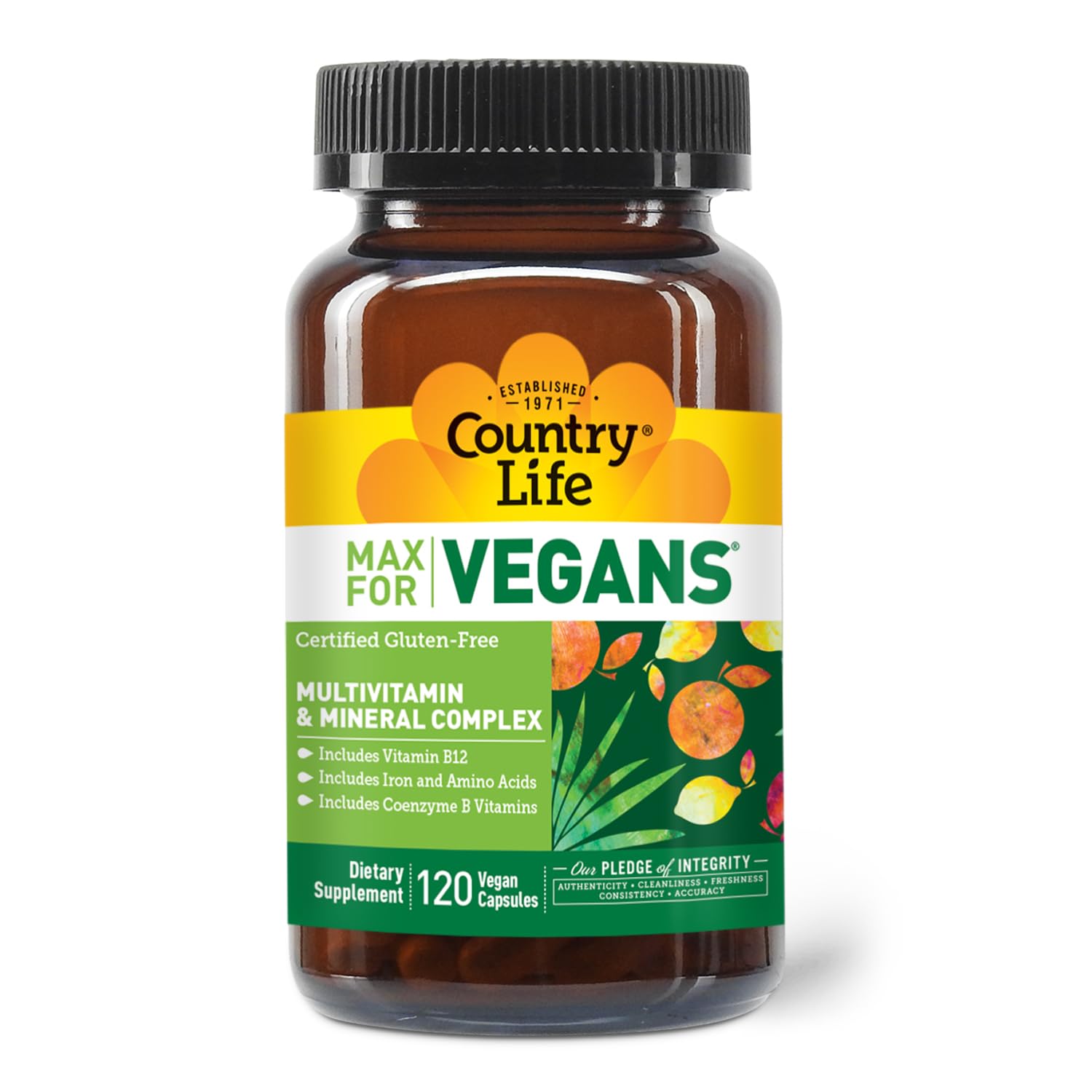 Capsula del multivitamínico Country Life en primer plano que resalta la textura
