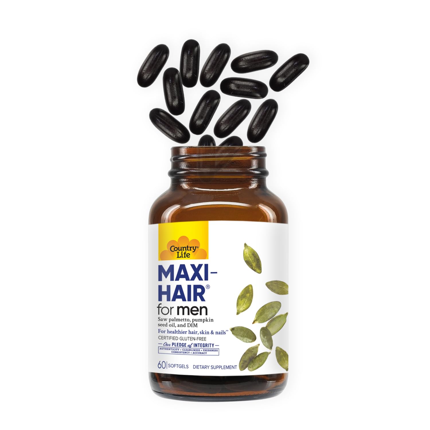 Etiqueta nutricional de Country Life Maxi-Hair mostrando minerales y dosis claras