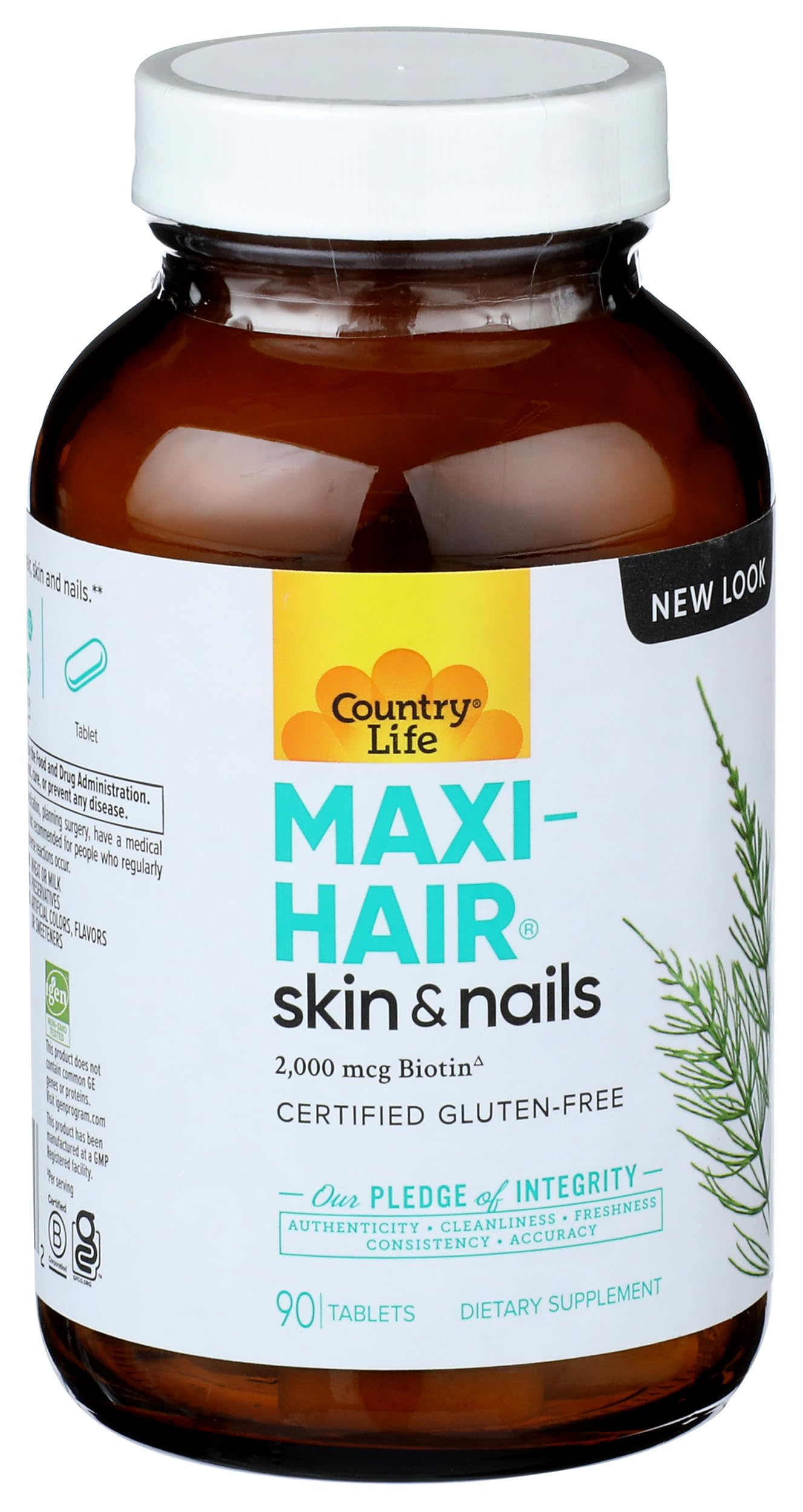 Country Life etiqueta con ingredientes y biotina 2000 mcg en foco claro