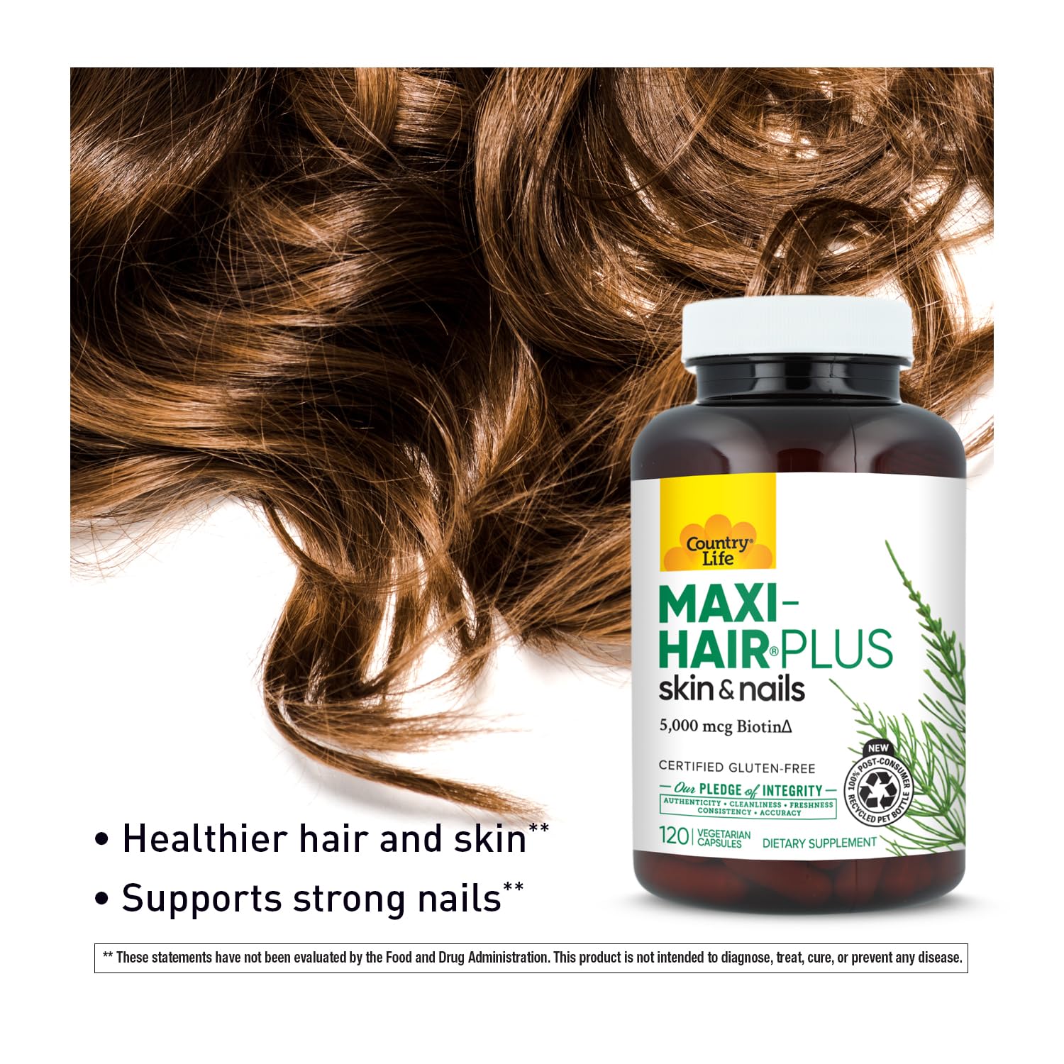 Country Life Maxi-Hair Plus en rutina matinal junto a alimentos para integración diaria