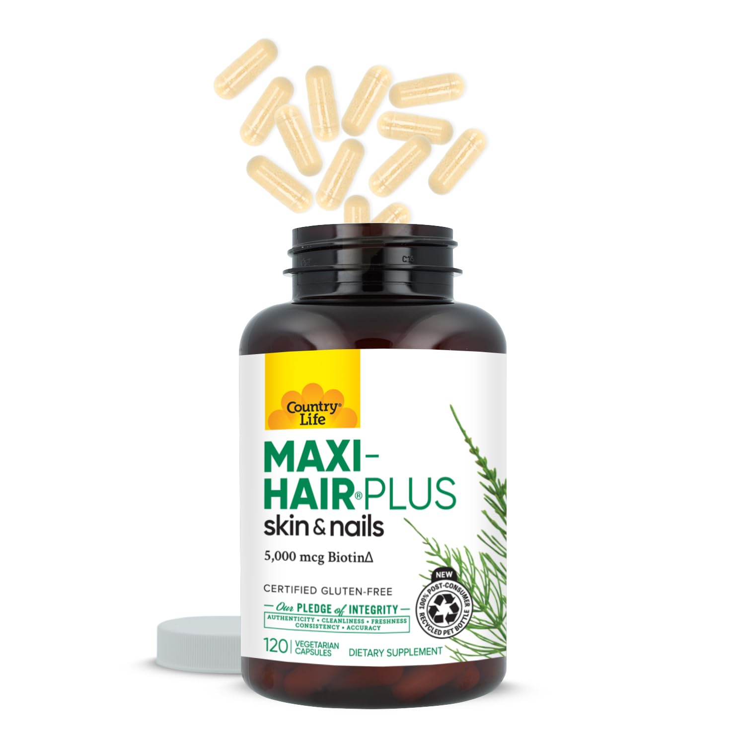 Country Life Maxi-Hair Plus comparación de tamaño para evaluar cantidad de cápsulas