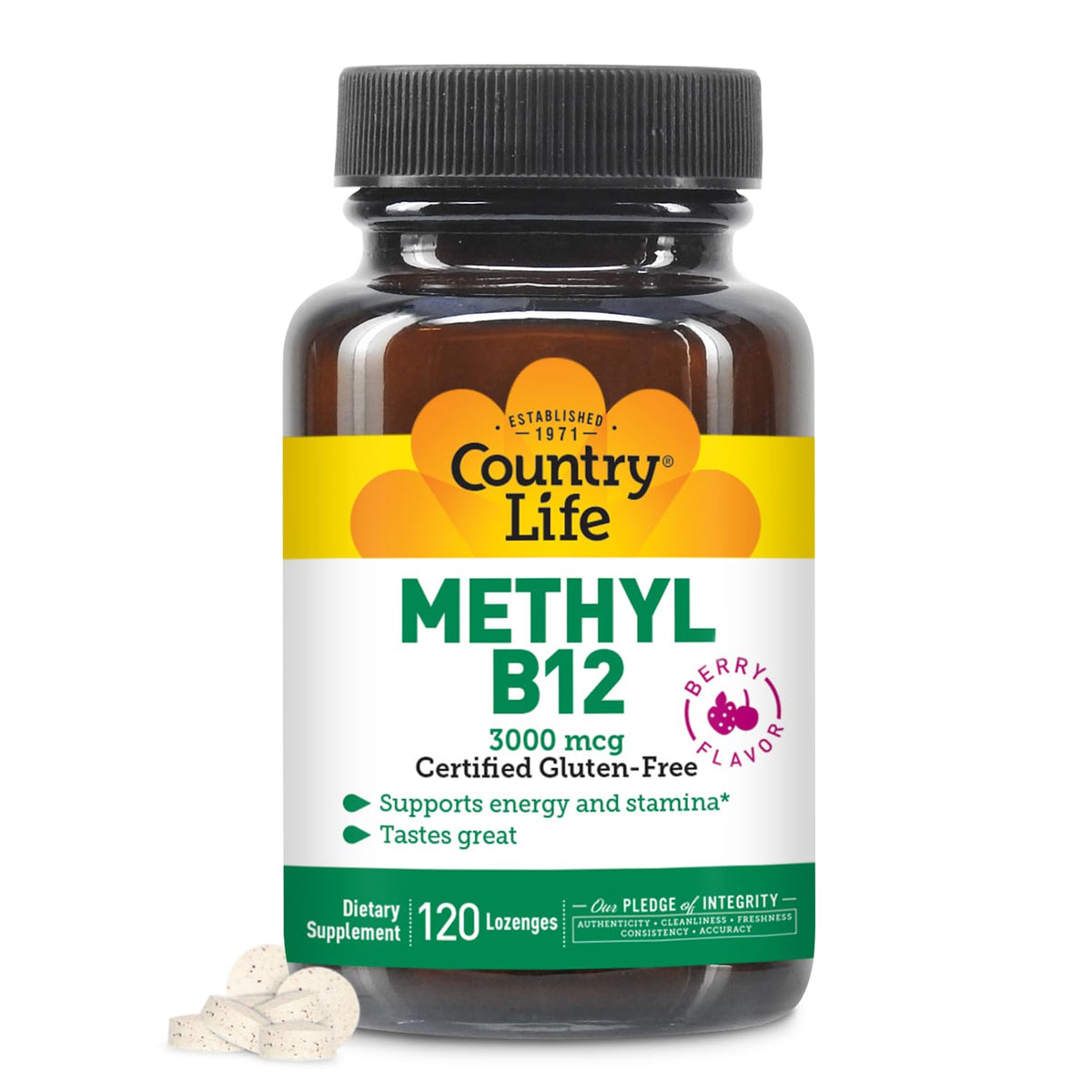Country Life envase frontal de Methyl B12 con información clara y beneficio práctico