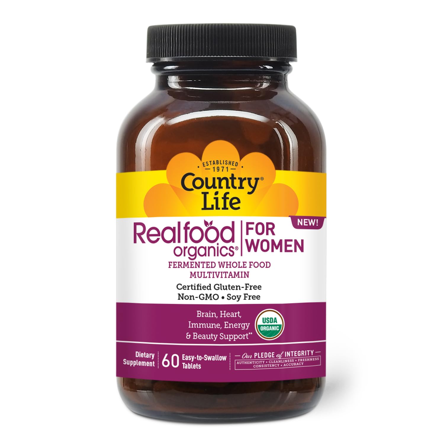 Country Life envase frontal del multivitamínico realfood con etiqueta clara y beneficios