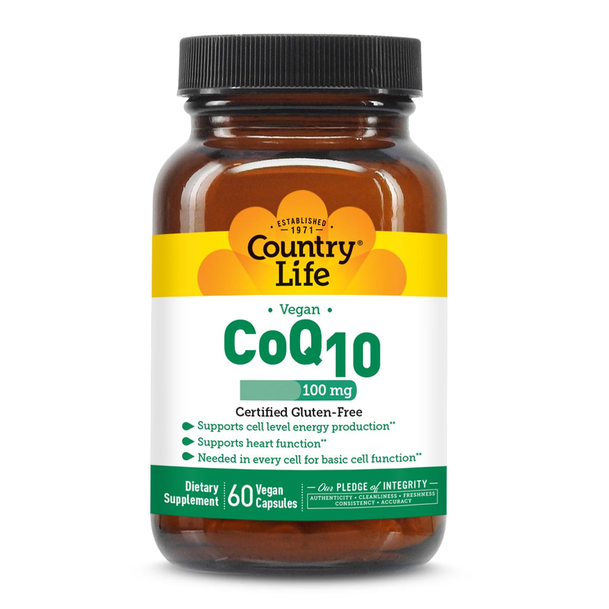 Country Life frasco frontal mostrando 60 cápsulas y beneficio de conveniencia