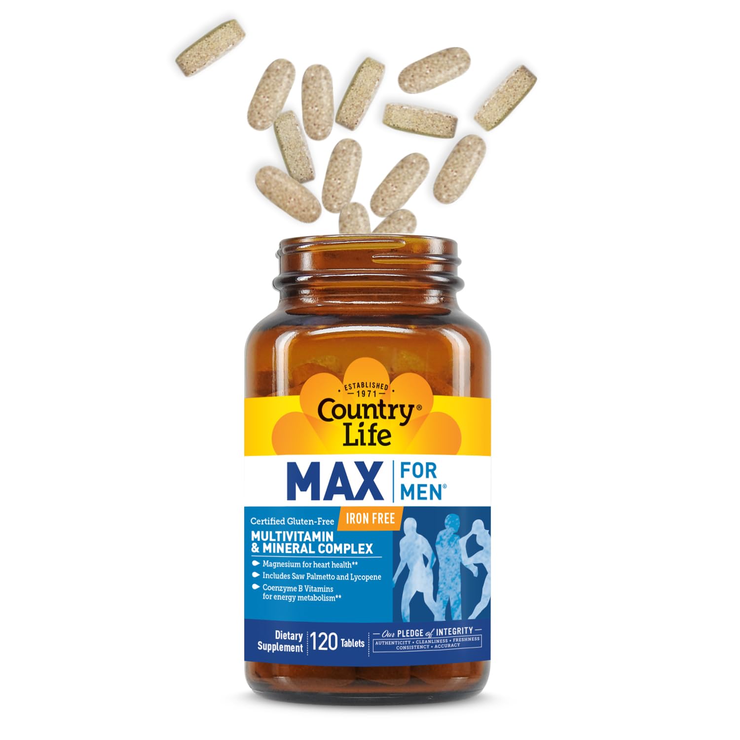 Country Life Max for Men primer plano de tabletas para ver textura y calidad
