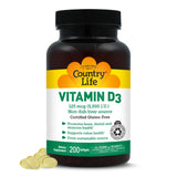 Country Life envase frontal de Vitamina D3 5000 IU mostrando dosis alta y beneficios