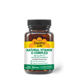 Country Life frasco frontal de Vitamin E-Complex 90 softgels mostrando etiqueta clara y beneficio antioxidante