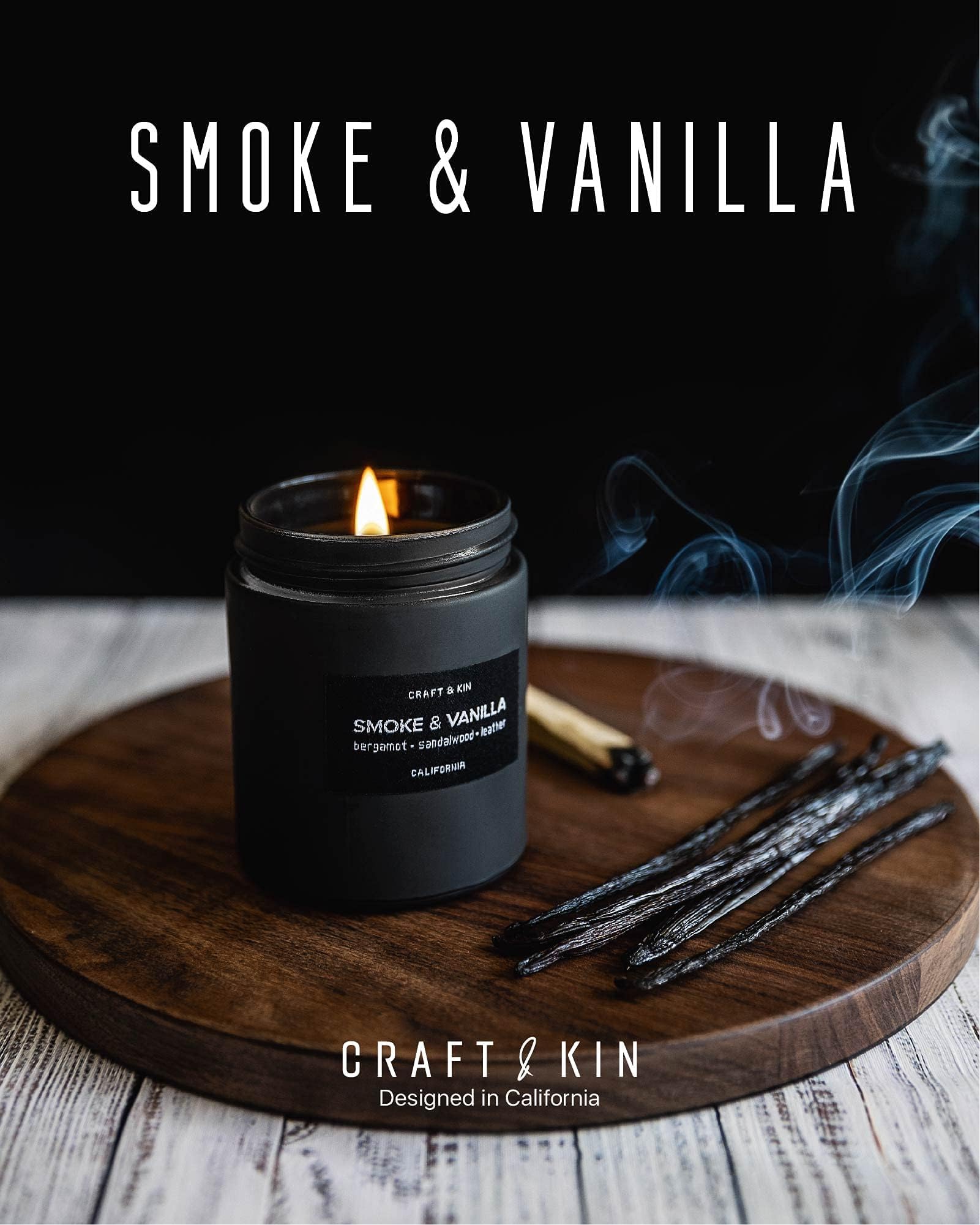 Craft & Kin primer plano de la mecha de madera mostrando crepitar y estética