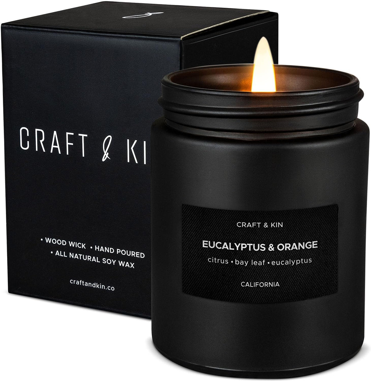 Craft & Kin vaso frontal negro elegante, aporta estilo y aroma duradero