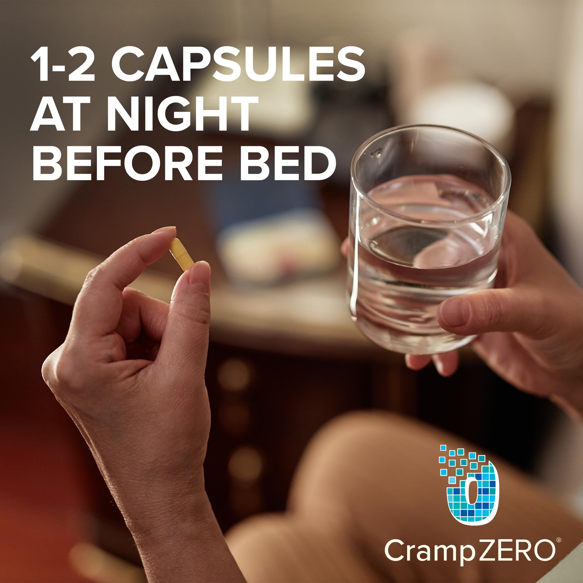 CrampZero frasco abierto con cápsulas esparcidas para visualización de contenido