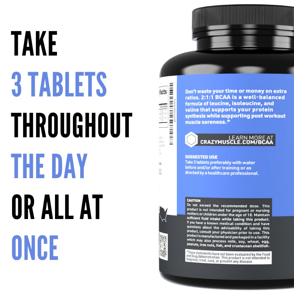 Crazy Muscle etiqueta nutricional detallada con información de BCAA por tableta