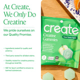 Create porción de gomitas en mesa ilustra 1,5 g creatina por unidad