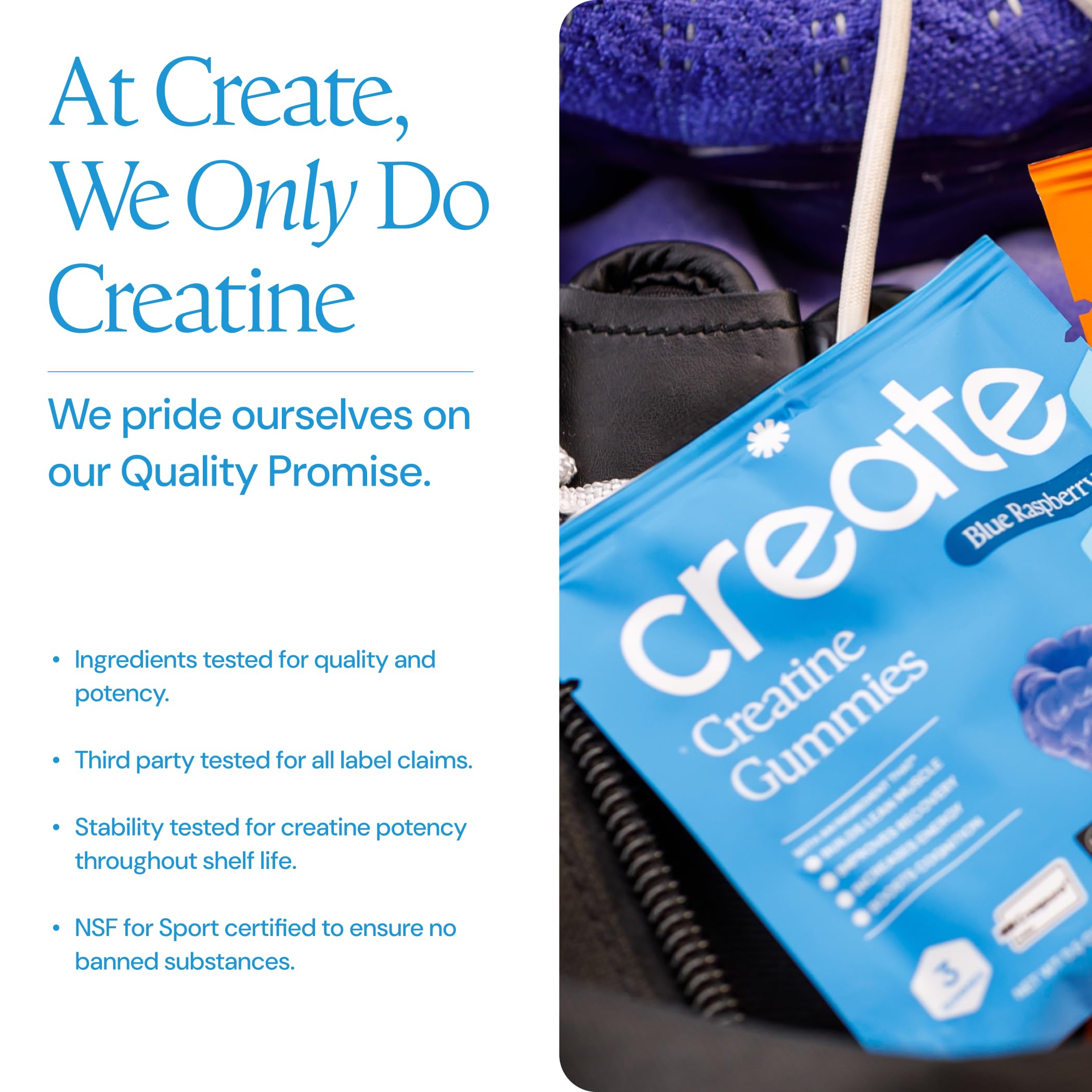 Create etiqueta nutricional destacando Creapure y pureza