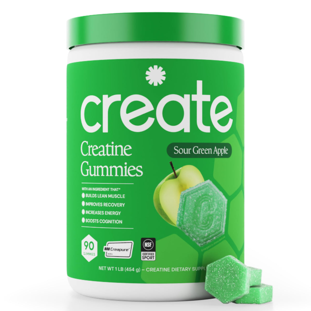 Create: frontal del frasco mostrando diseño y cantidad, práctico para llevar