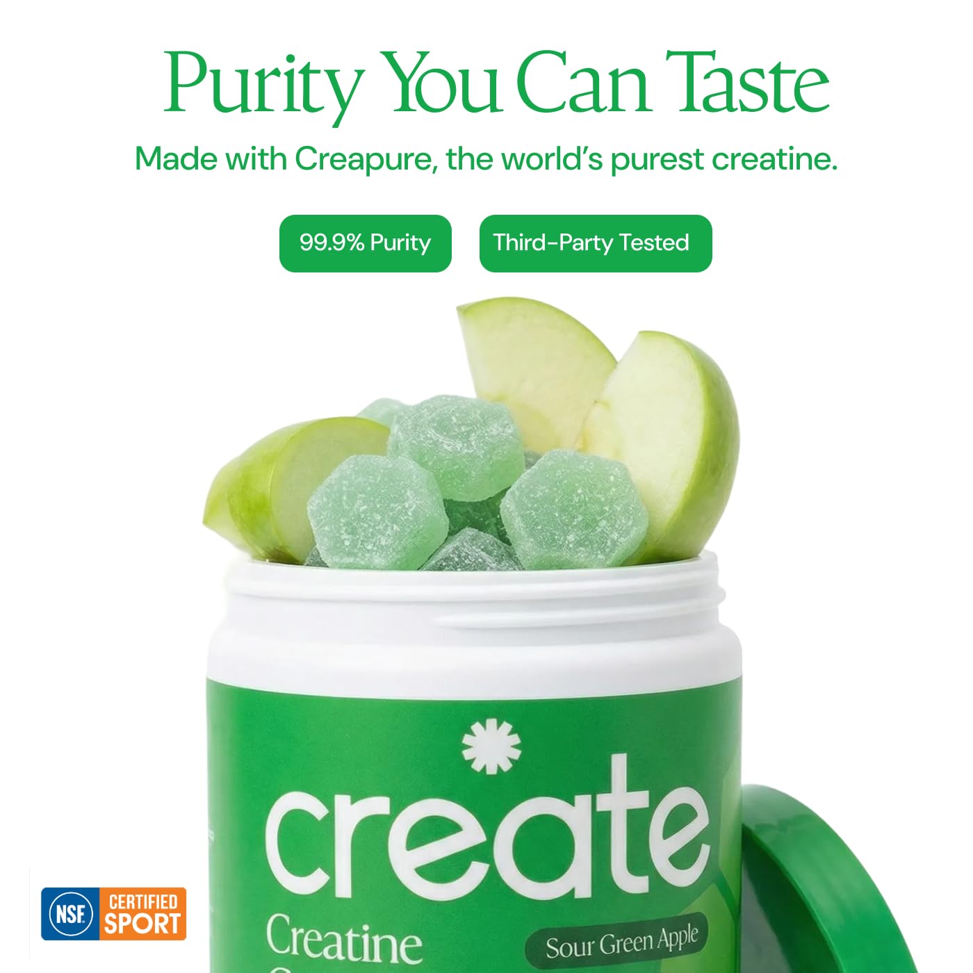 Create: gomas con sabor Sour Green Apple, sabor ácido agradable y motivador