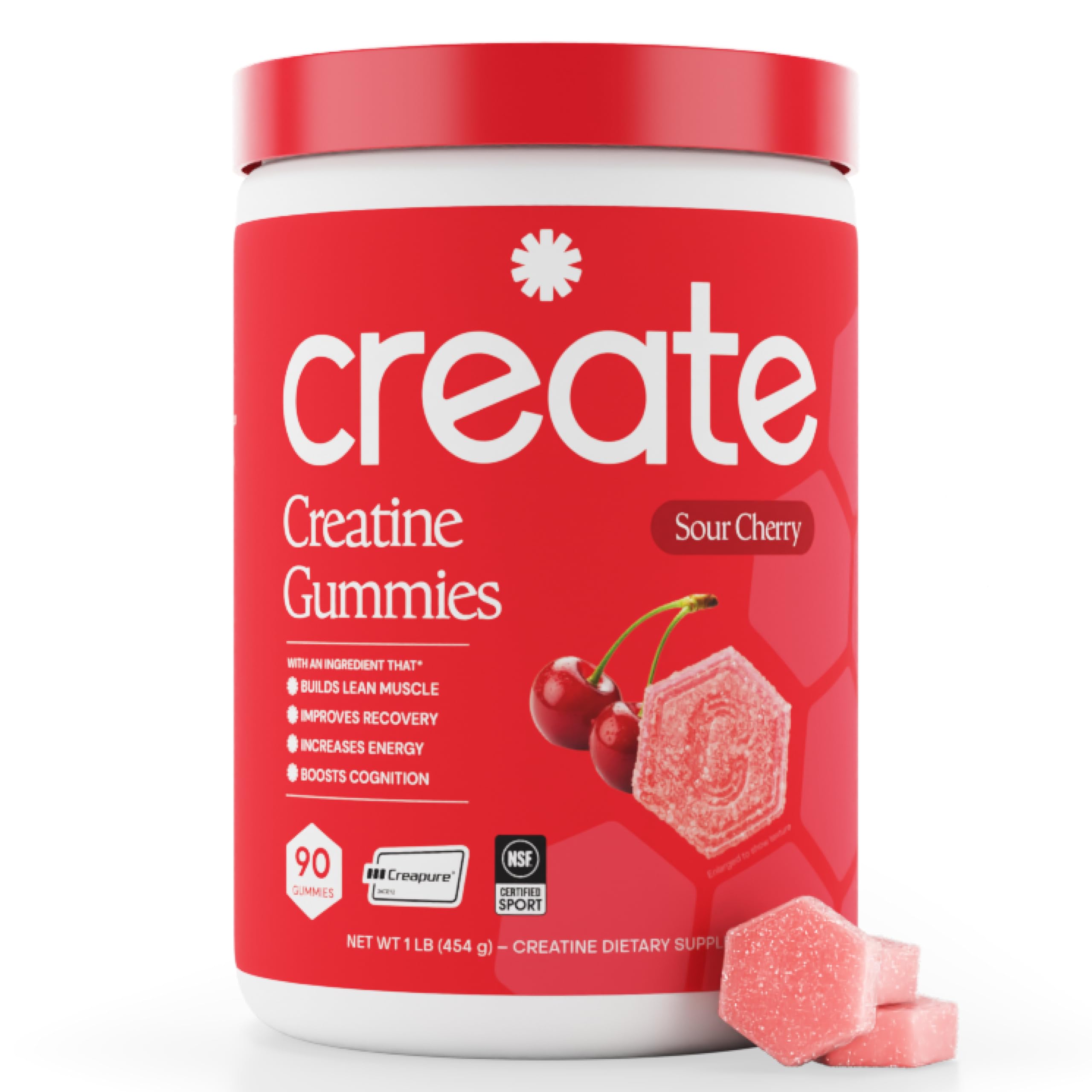 Create gominolas frente del envase mostrando dosis y beneficios