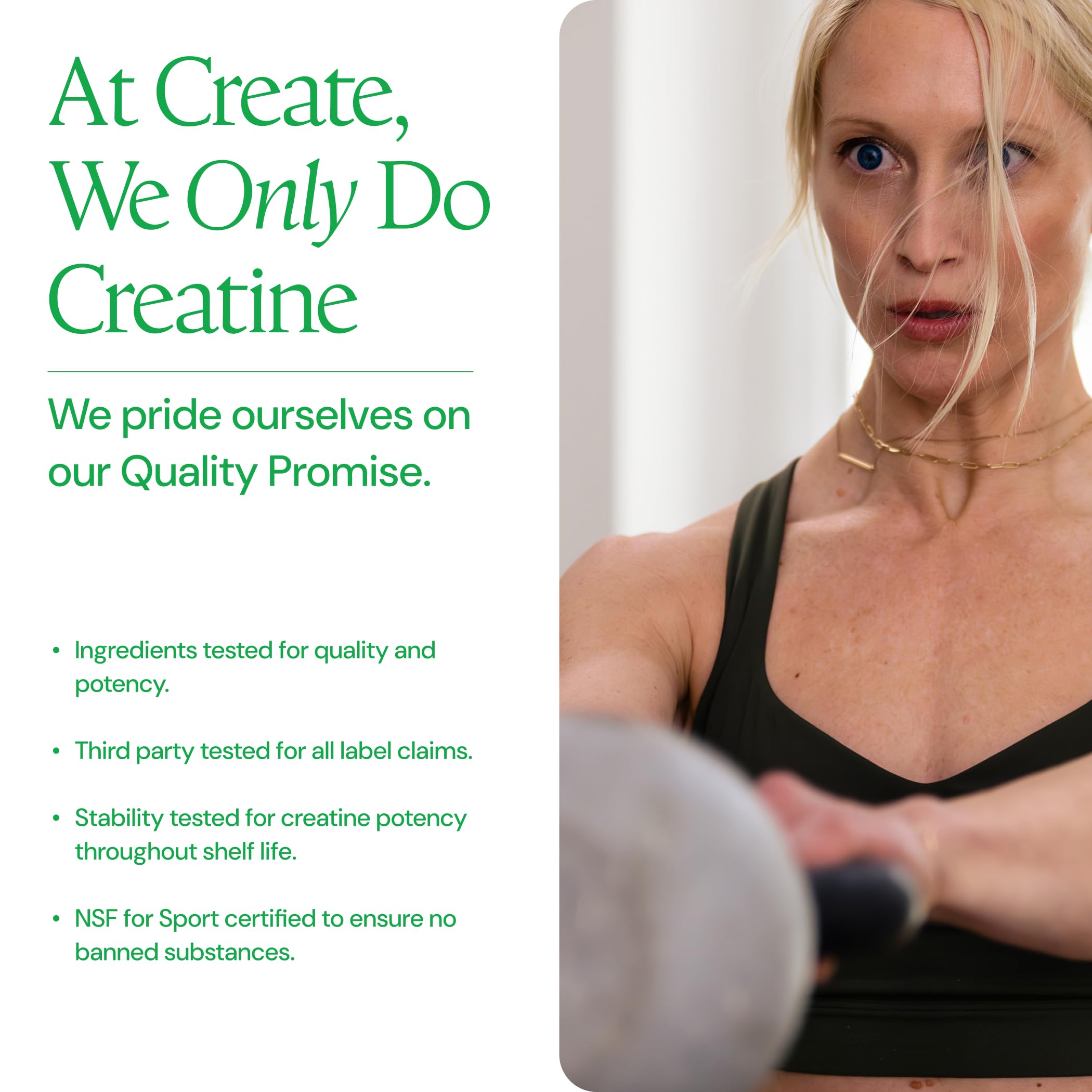 Create: etiqueta con ingredientes y Creapure, confirma pureza y transparencia