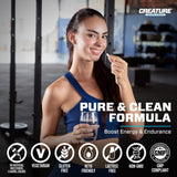 CREATURE envase abierto con cápsulas resaltando sistema sin sabores ni rellenos