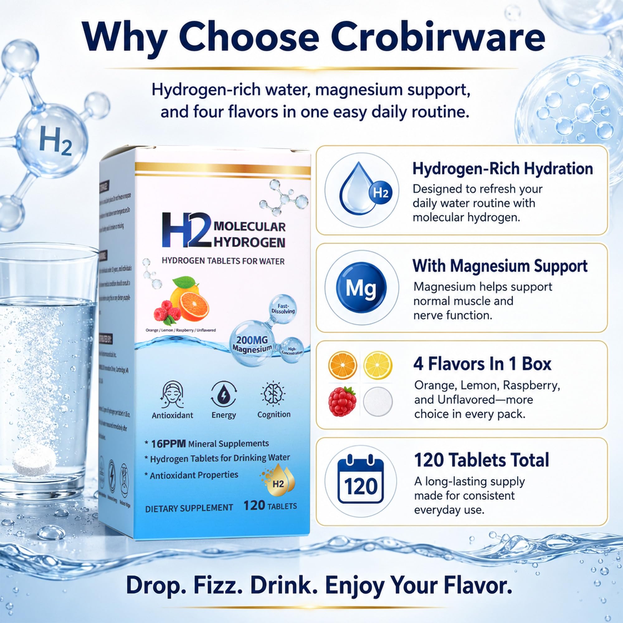 Crobirware tableta disolviéndose con efervescencia visible y rápida