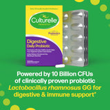 Culturelle cápsula sobre vaso de agua lista para tomar y apoyar digestión