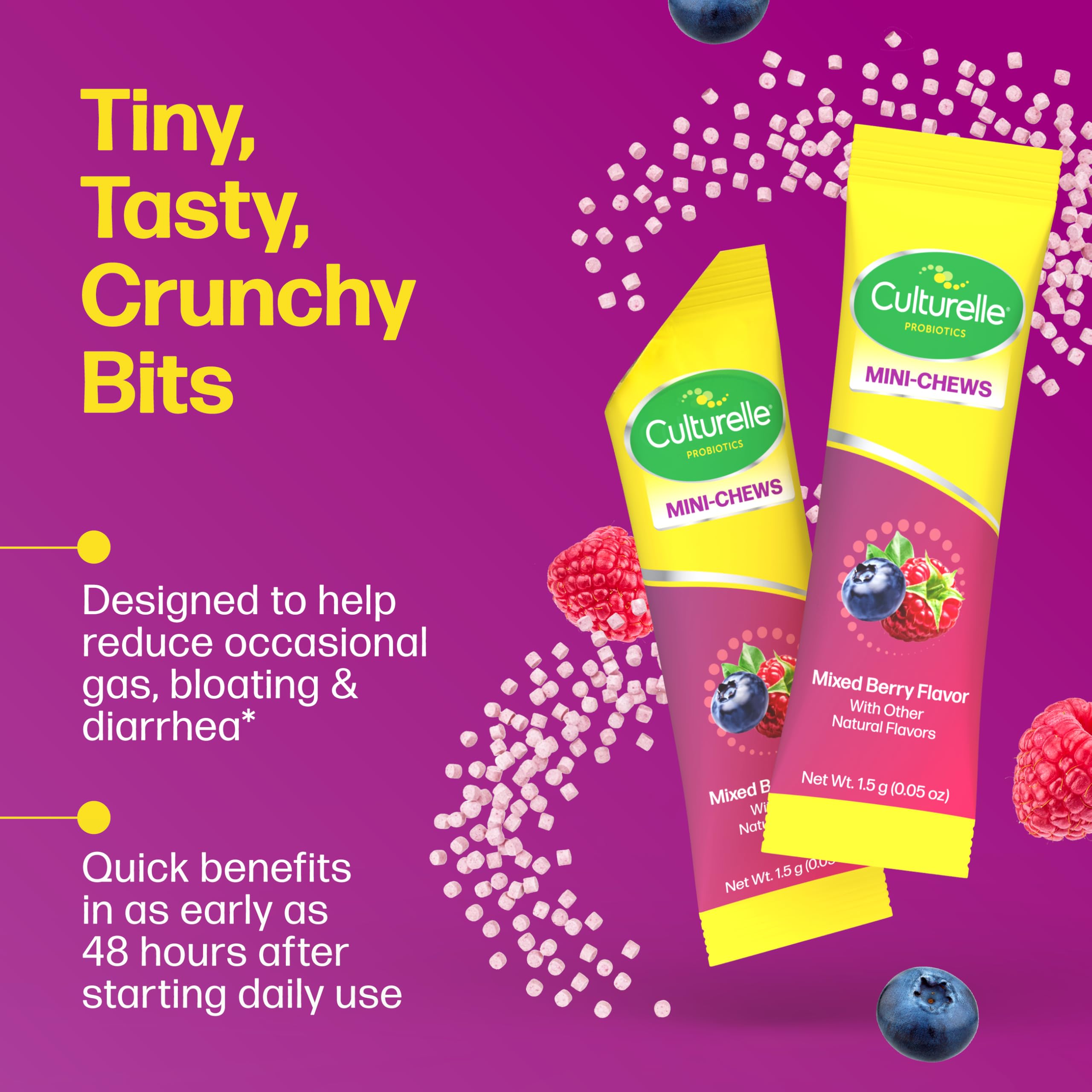Close‑up de textura de los mini‑chews Culturelle resaltando apariencia masticable y apetecible