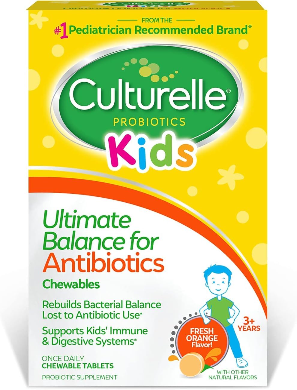 Culturelle envase frontal de masticables para niños, apoyo digestivo durante antibióticos