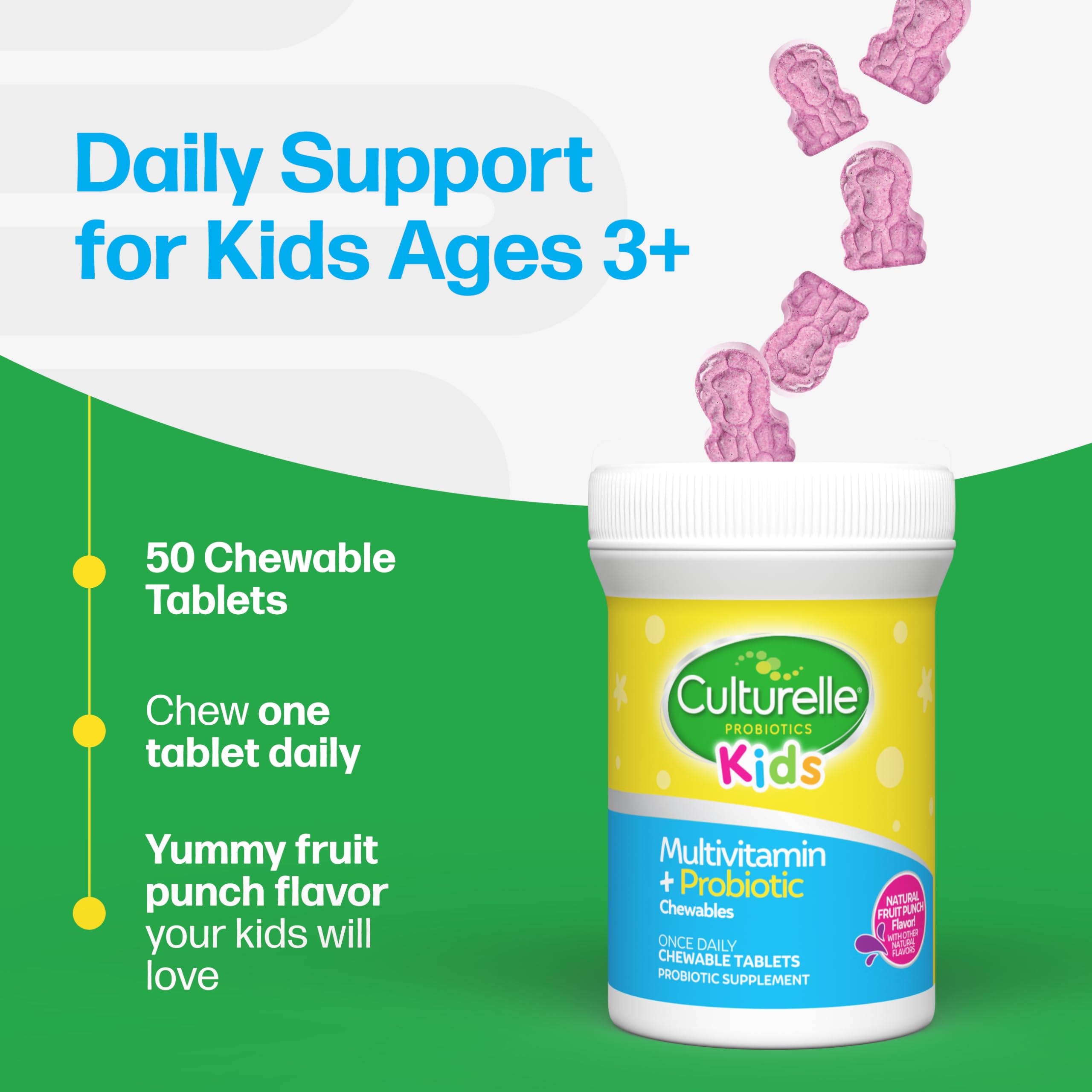 Culturelle etiqueta con información nutricional y beneficio de dosis clara