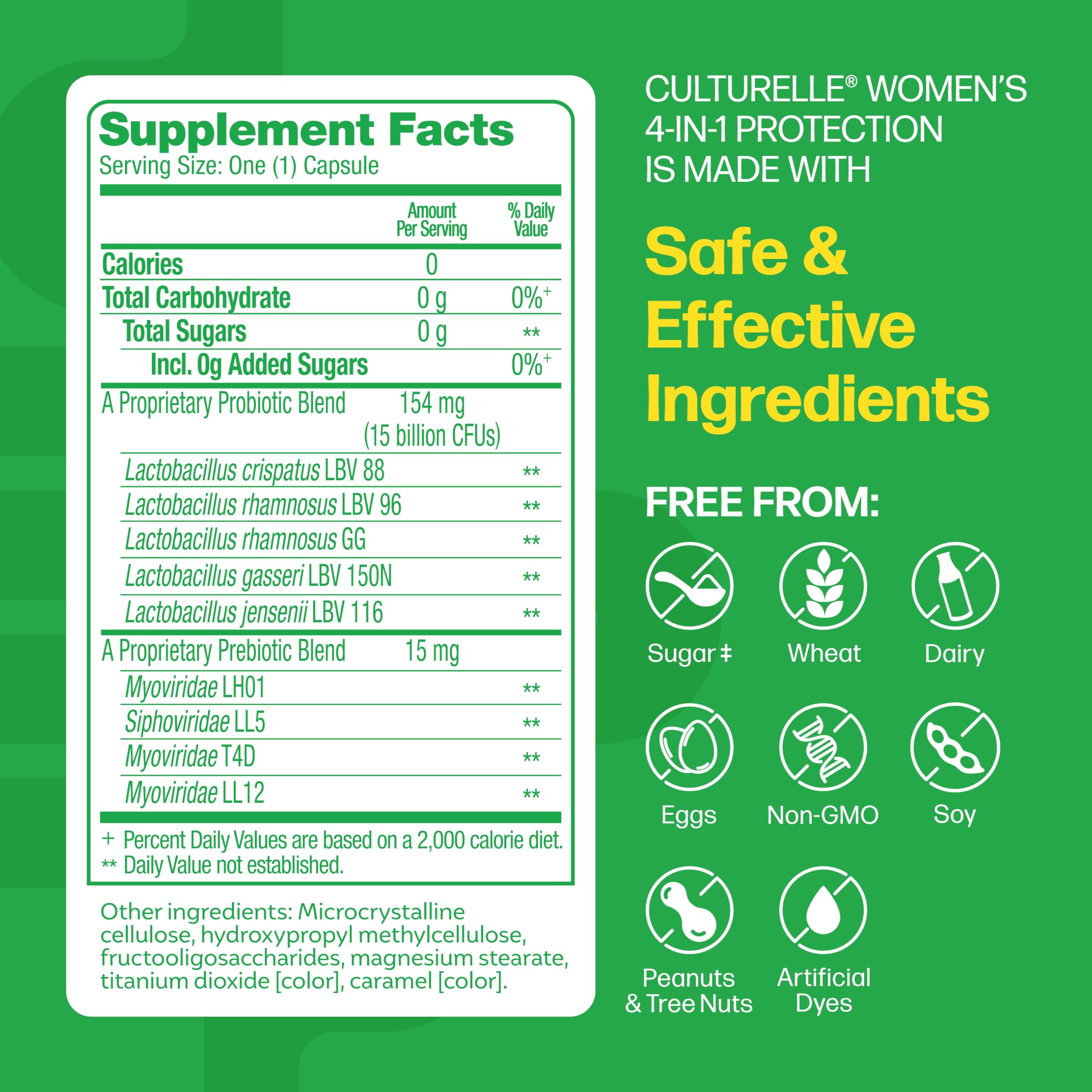 Culturelle etiqueta de ingredientes que muestra cepas probióticas clave