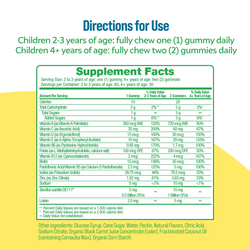 Culturelle etiqueta con lista de ingredientes, vitaminas y notas de alérgenos