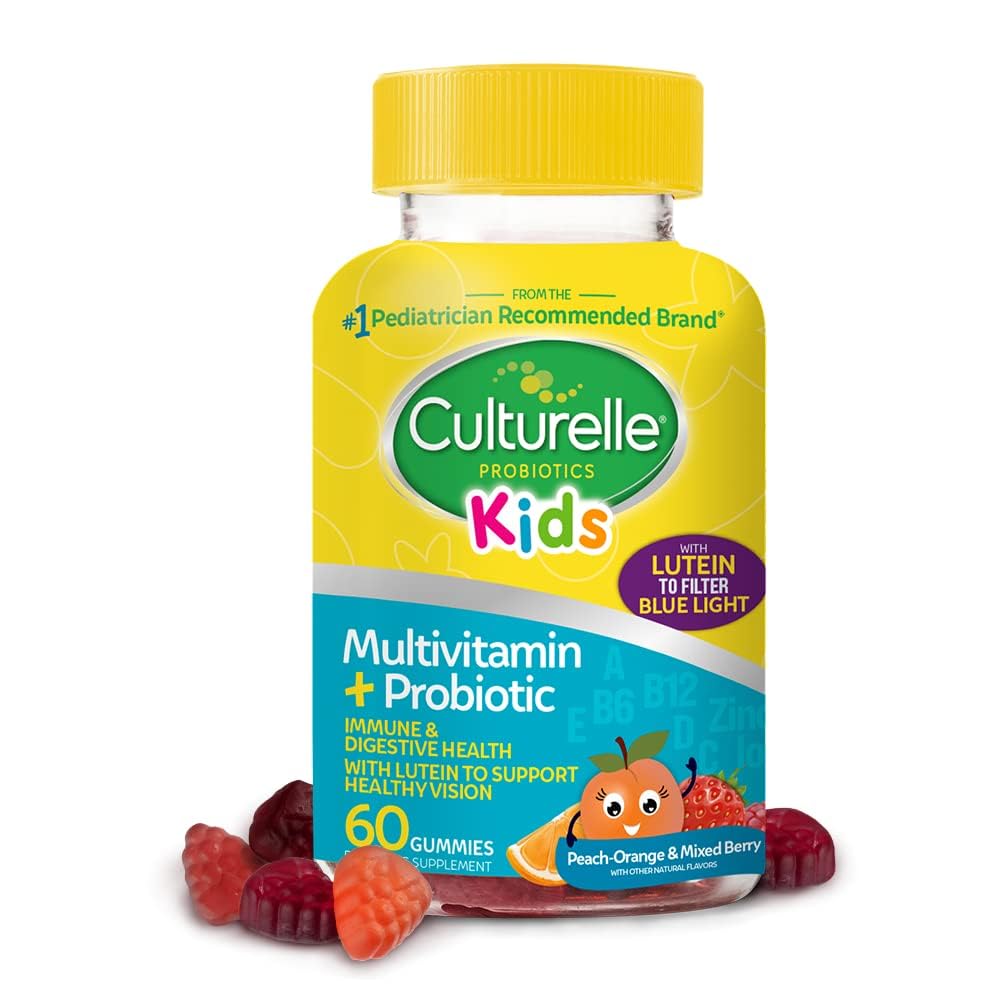 Culturelle frasco frontal mostrando 60 gomitas y beneficios clave para padres