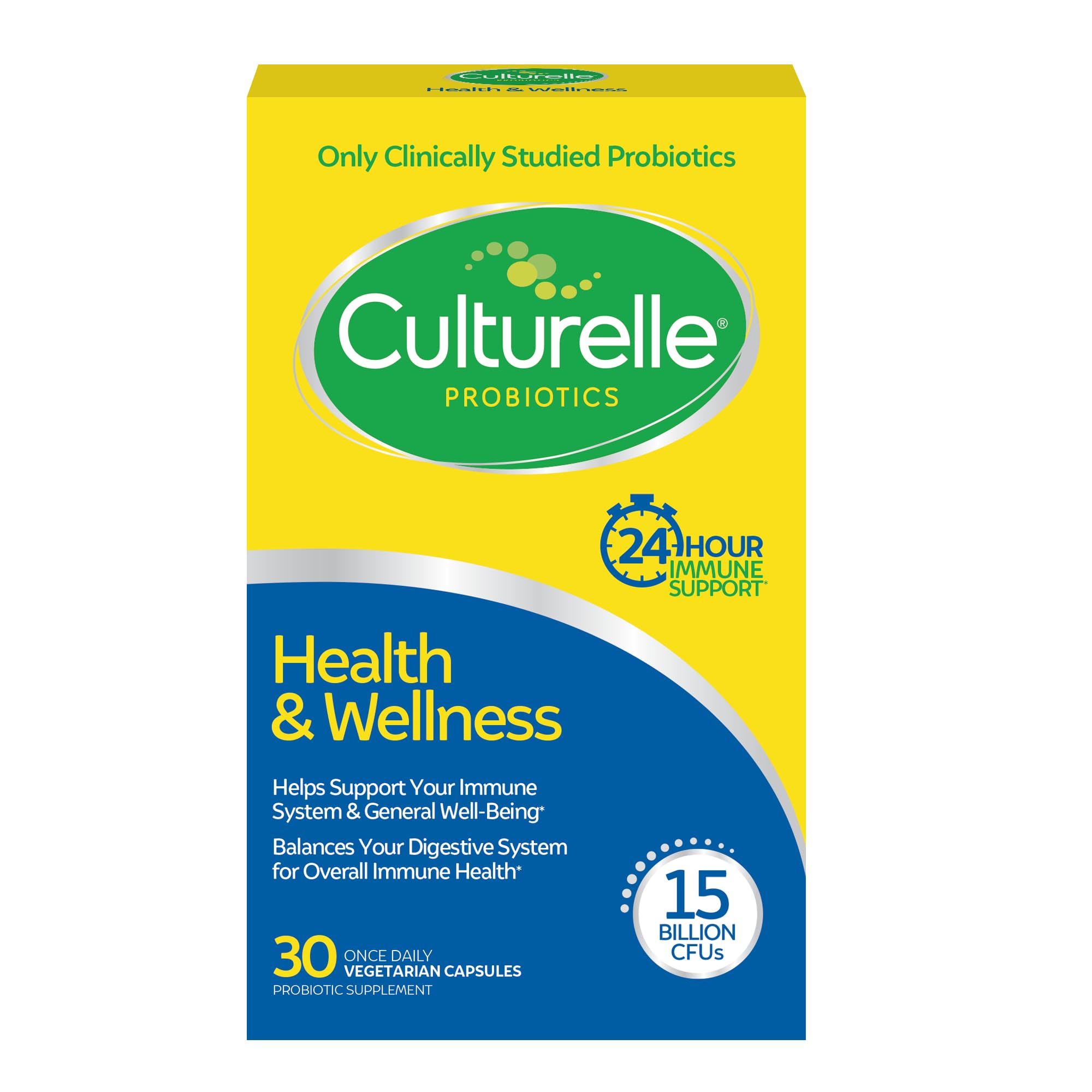 Culturelle frente del empaque mostrando 30 cápsulas y beneficio de soporte diario