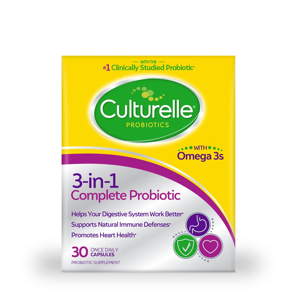 Culturelle vista frontal del empaque mostrando beneficios y conteo de cápsulas