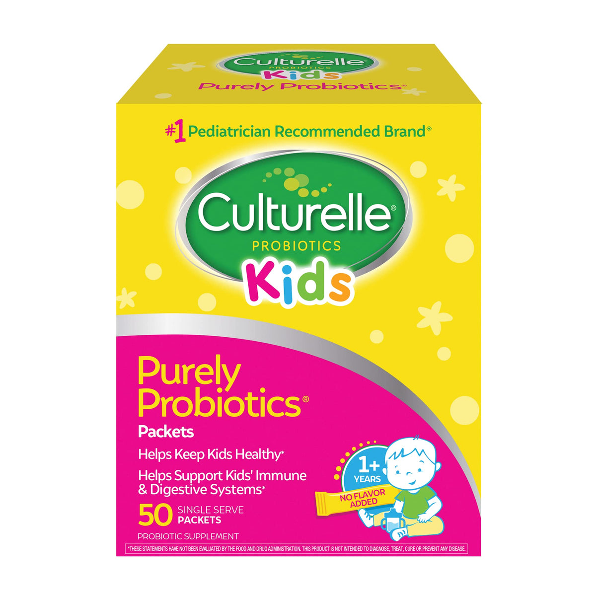 Culturelle frente del empaque muestra 50 sobres y beneficios para niños