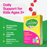 Culturelle niño masticando tableta en uso para una rutina diaria sencilla