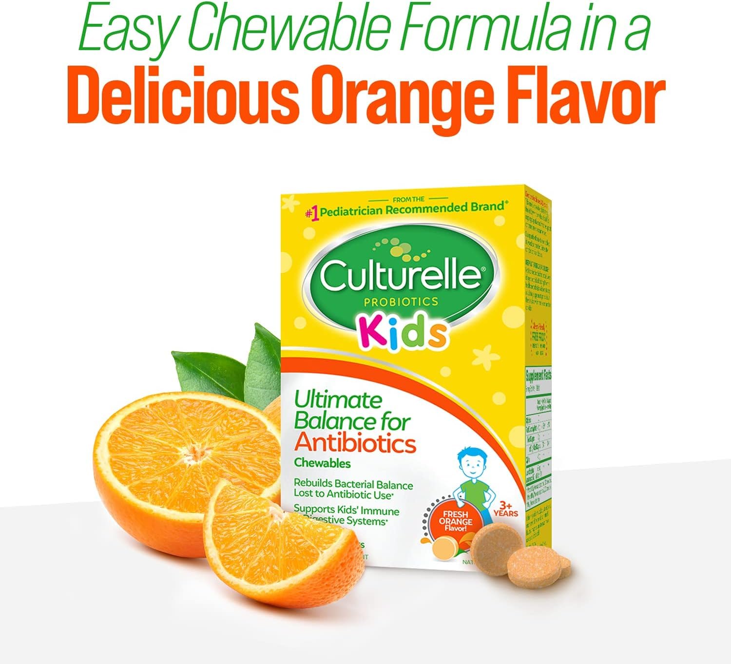 Niño tomando masticable Culturelle, administración fácil y sabor aceptado