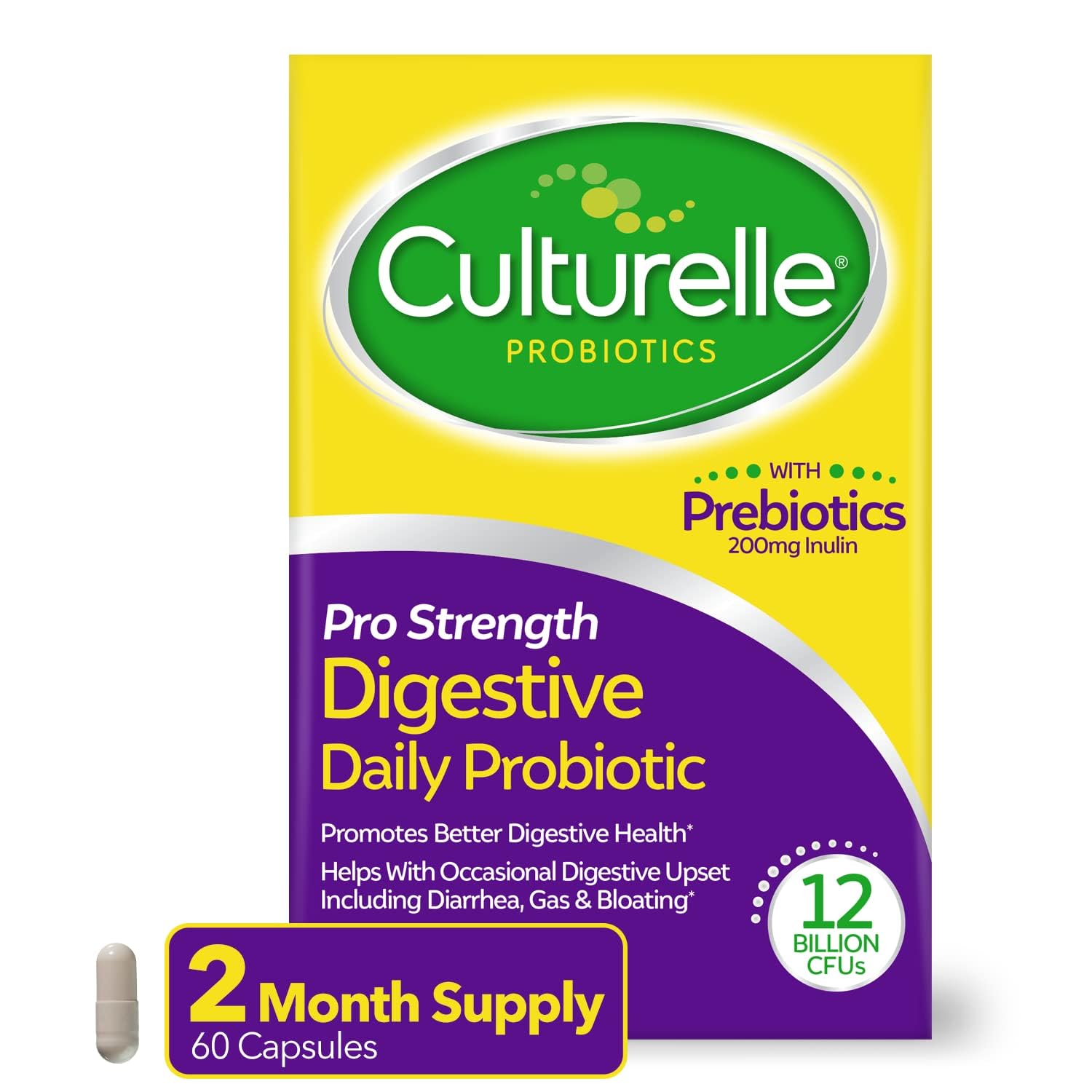 Culturelle envase frontal mostrando 60 cápsulas y beneficios digestivos