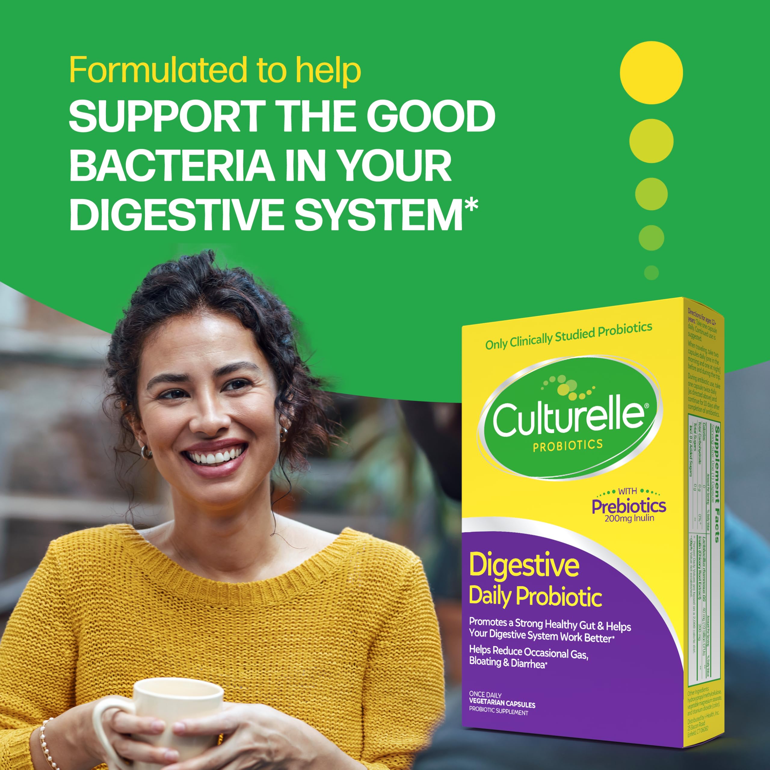 Culturelle cápsula en mano mostrando escala y porción diaria práctica