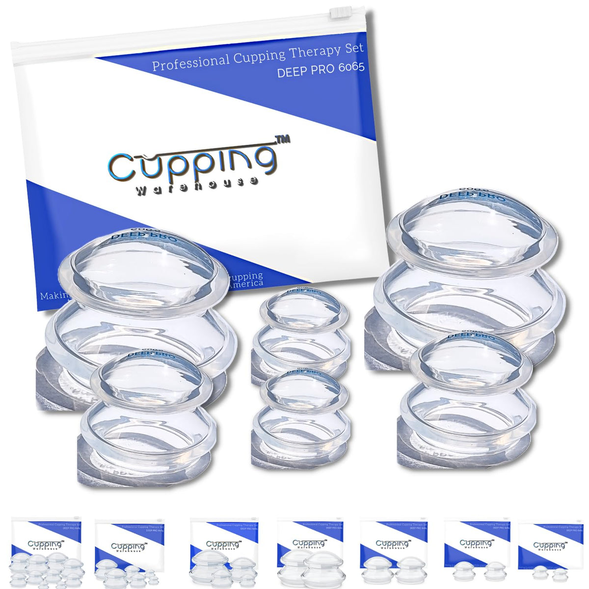 Cupping Warehouse frontal del set mostrando seis copas y empaque profesional