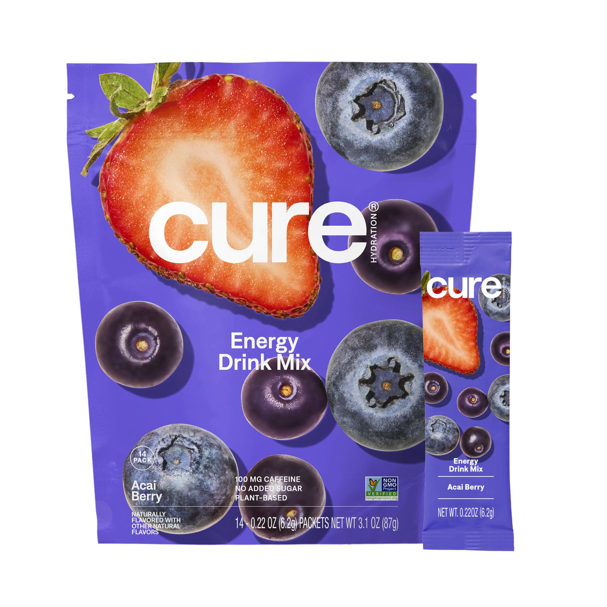 Cure Hydration frontal del pouch mostrando 14 sobres, ideal para llevar