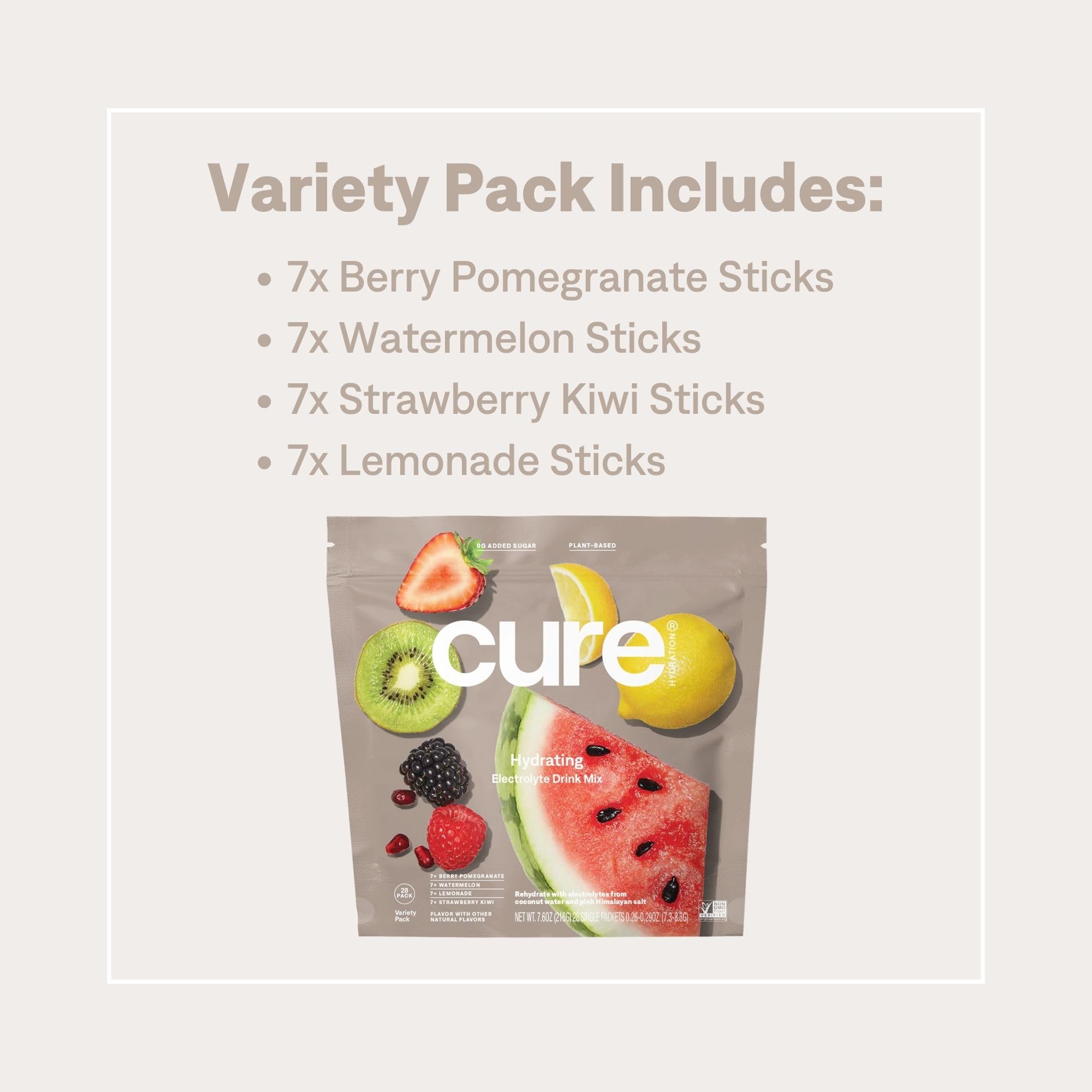 Cure Hydration etiqueta con lista de ingredientes naturales