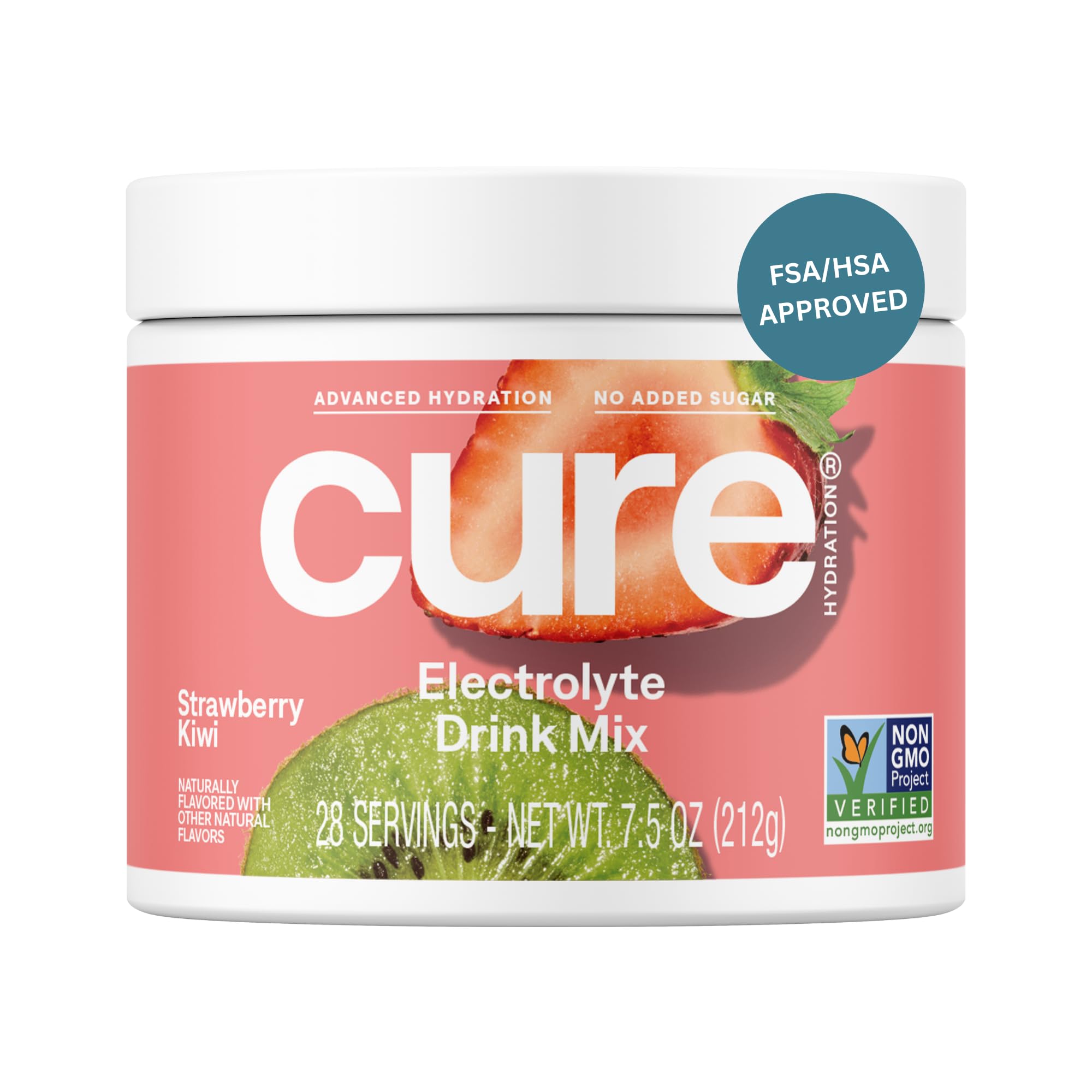 Cure Hydration frasco frontal mostrando etiqueta y formato, fácil identificación